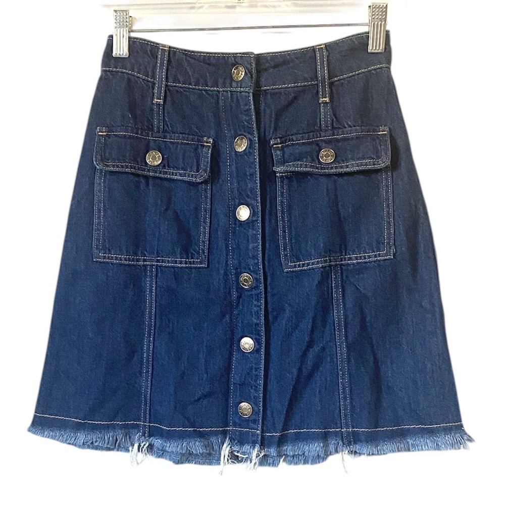 Hidden Jeans Dark Blue Frayed Hem Mini Skirt button front size XS